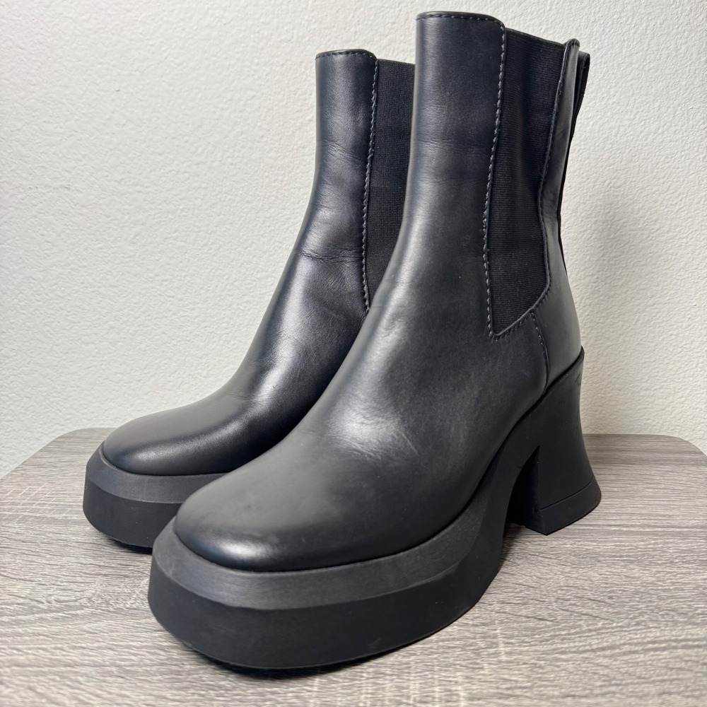 E8 By Miista Analu Black Leather Platform Ankle Boots Chunky Heel 37